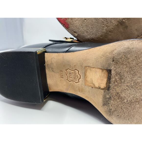 Tory Burch Sofia Riding Boot 6.5, Tall Black Leather Gold Buckle - Picture 6 of 6